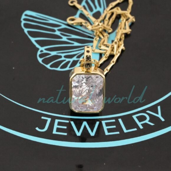 14k Gold Plated Gemstone Square Charm, Gold Moissanite Rectangle Charm Manufacturer - Image 3