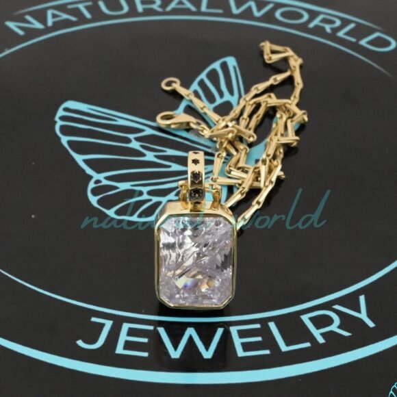 14k Gold Plated Gemstone Square Charm, Gold Moissanite Rectangle Charm Manufacturer - Image 2