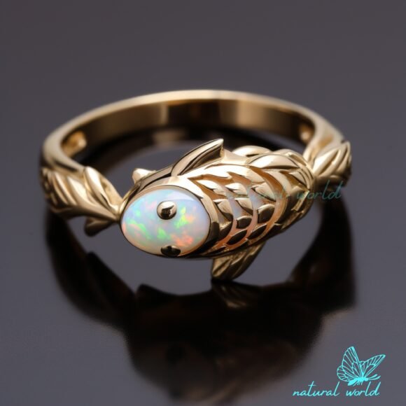 14K Gold Plated Gemstone Fish Ring, Designer Gemstone Fish Ring Custom Jewelry