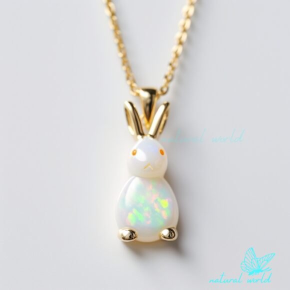 14K Gold Plated Gemstone Rabbit Pendant, Gemstone Carved Rabbit Pendant Custom Jewelry