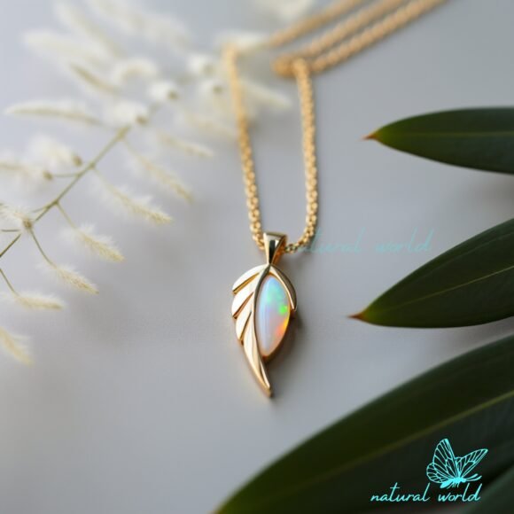 14K Gold Plated Gemstone Leaf Pendant, Hand Carving Leaf Pendant Custom Jewelry