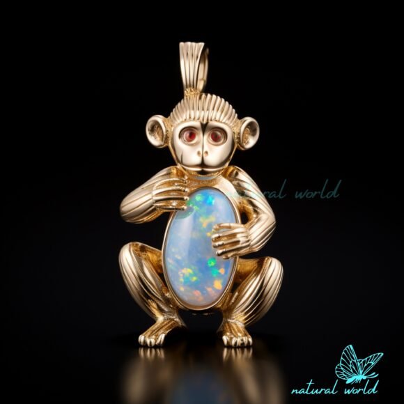 14k Gold Plated Gemstone Monkey Pendant, Gemstone Opal Monkey Pendant Jewelry Supplier