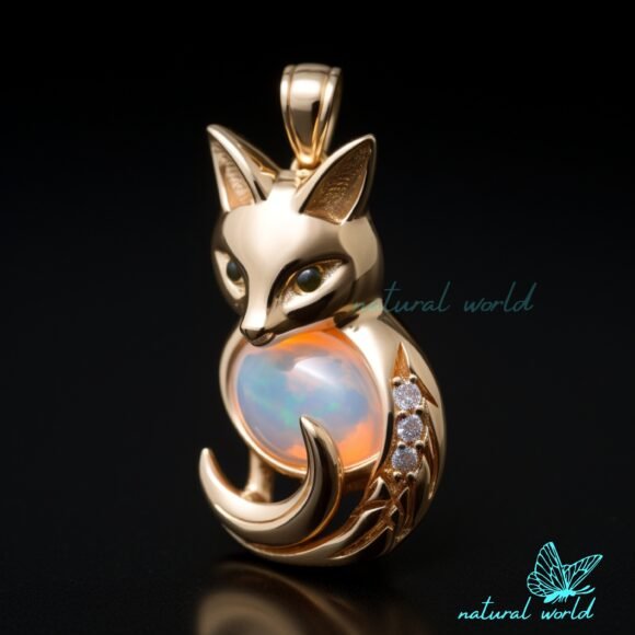 14k Gold Plated Opal Fox Pendant, Gemstone Fox Charm Pendant Jewelry Supplier