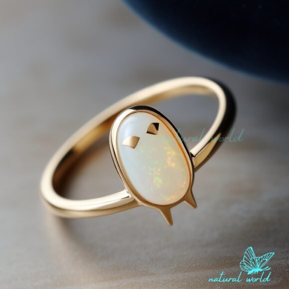 14k Gold Plated Gemstone Penguin Ring, Penguin Bowtie Gemstone Ring Jewelry Supplier