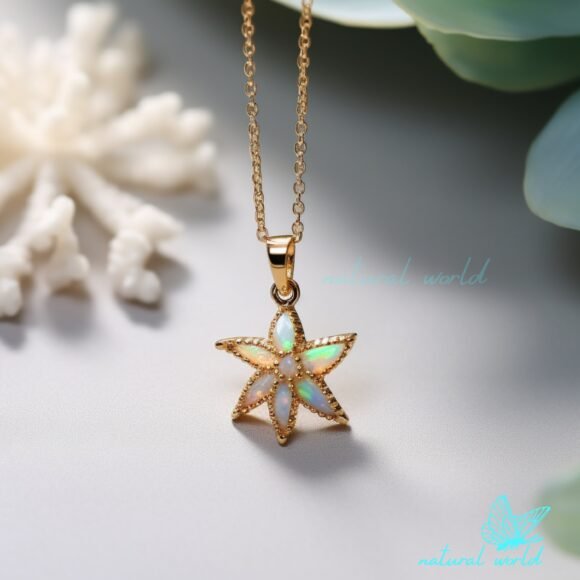 14K Gold Plated Opal Starfish Pendant, Tiny Gold Starfish Pendant Manufacturer