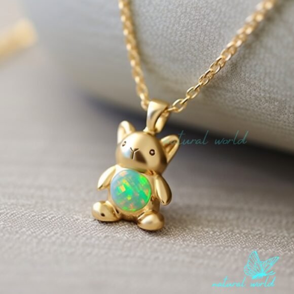 14K Gold Plated Jelly Bear Pendant, Gemstone Teddy Bear Pendant Custom Jewelry