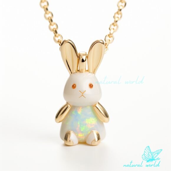 14K Gold Plated Gemstone Rabbit Charm, Cute Gemstone Bunny Pendant Jewelry Supplier
