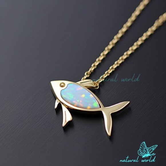 14k Gold Plated Gemstone Fish Pendant, Carved Gemstone Fish Pendant Custom Jewelry