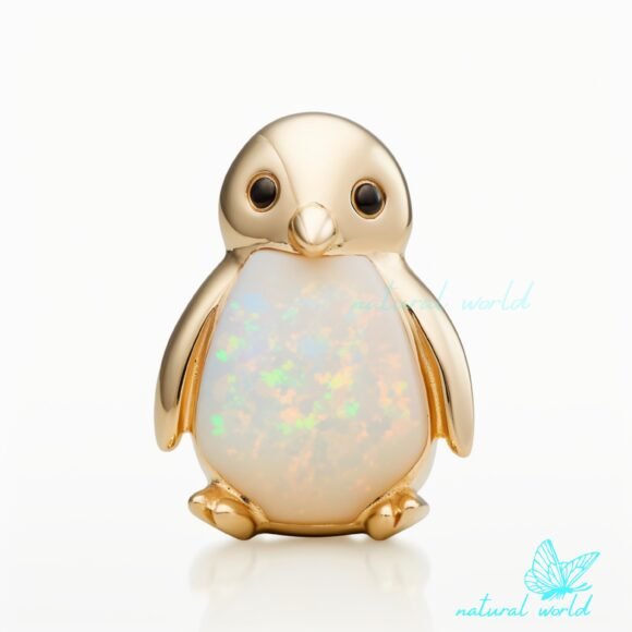 14k Gold Plated Opal Penguin Pendant, Gemstone Penguin Pendant Custom Jewelry