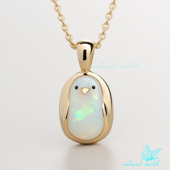 14K Gold Plated Gemstone Penguin Charm, Opal Penguin Charm Pendant Custom Jewelry