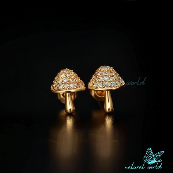 14k Gold Mushroom Studs Earrings, Gold Mushroom Studs, Gold Magic Mushroom Studs Earrings USA