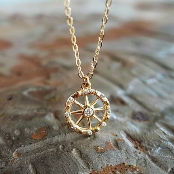 Wholesale Diamond Compass Pendant, North Star Disc Pendant, Dainty Diamond Compass Pendant