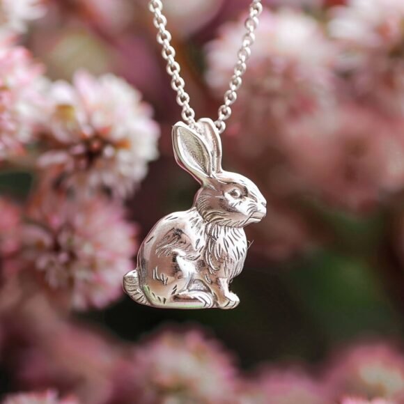 925 Silver Bunny Pendant, Cute Bunny Rabbit Pendant, Sterling Silver Bunny Jewelry Supplier