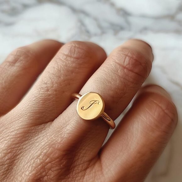 Personalized Initial Ring, Oval Initial Ring, Custom Letter Ring Jewelry Supplier