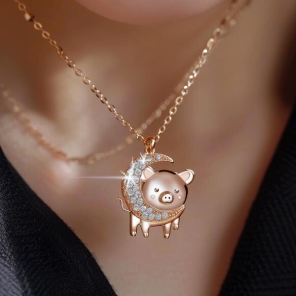 Lucky Flying Moon Pig Pendant, Diamond Pig In Moon Pendant, Gemstone Manufacturer