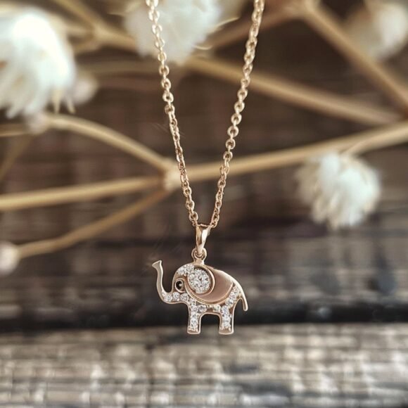 14K Gold Elephant Pendant, Diamond Elephant Pendant, Diamond Lucky Jewelry Supplier