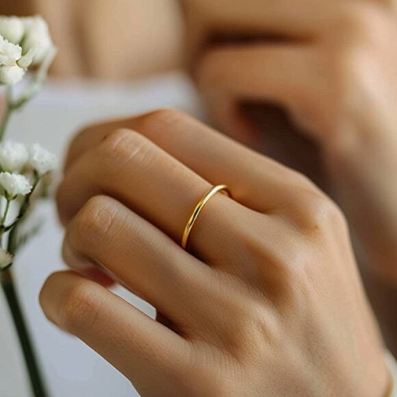 Private Label 14K Gold Plain Dome Band Ring, Gold Simple Wedding Band Ring