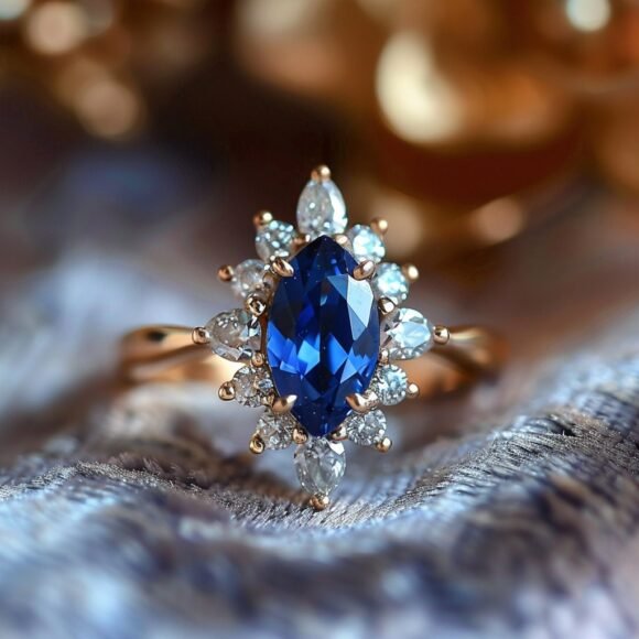 Blue Sapphire Marquise Ring, Marquise Cut Engagement Ring Custom Jewelry
