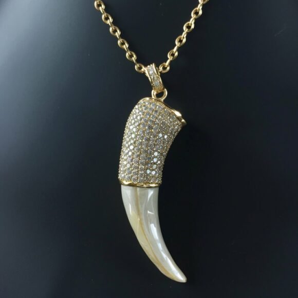 14K Gold Gemstone Horn Pendant, Turquoise Italian Horn Charm Jewelry Supplier