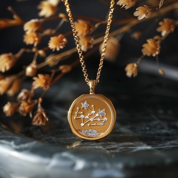 925 Silver Zodiac Constellation Pendant, Leo Star Constellation Disc Pendant Custom Jewelry