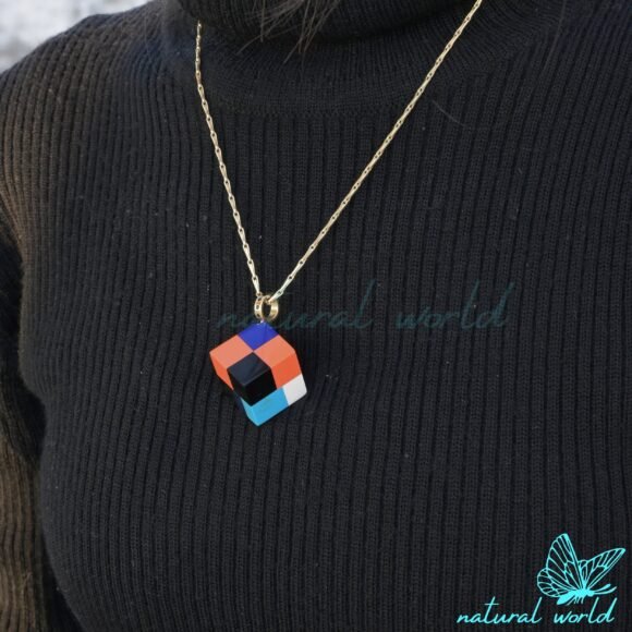Gemstone Puzzle Cube Pendant, Multi Color Puzzle Cube Pendant - Image 5