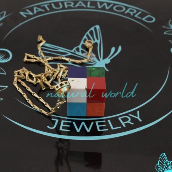 Gemstone Puzzle Cube Pendant, Multi Color Puzzle Cube Pendant - Image 3