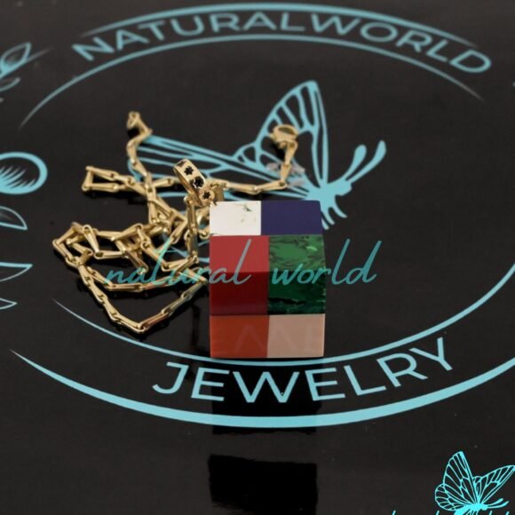 Gemstone Puzzle Cube Pendant, Multi Color Puzzle Cube Pendant - Image 4