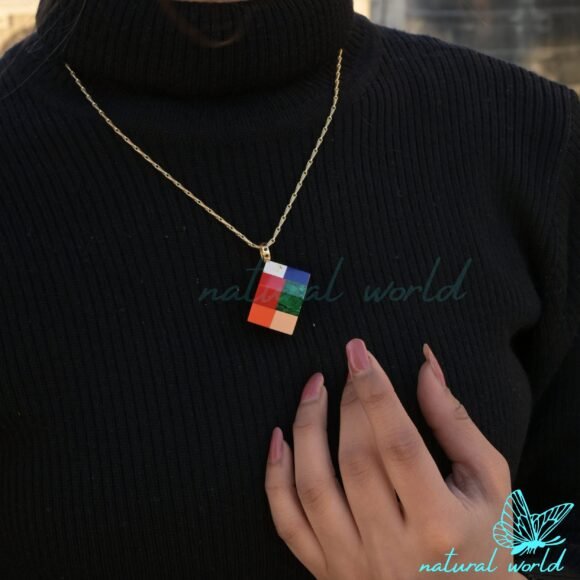 Gemstone Puzzle Cube Pendant, Multi Color Puzzle Cube Pendant - Image 2