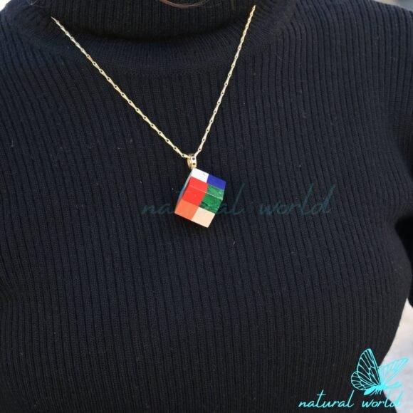 Gemstone Puzzle Cube Pendant, Multi Color Puzzle Cube Pendant - Image 6