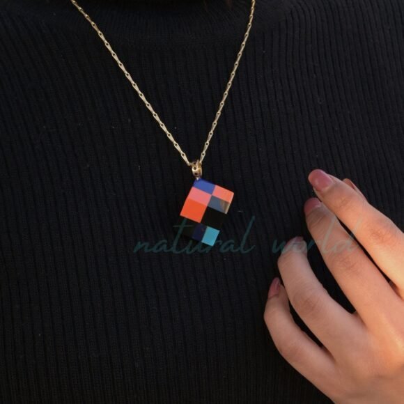 Gemstone Puzzle Cube Pendant, Multi Color Puzzle Cube Pendant