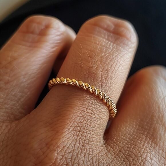 14K Gold Twisted Band Ring, Gold Twisted Rope Wedding Band Ring
