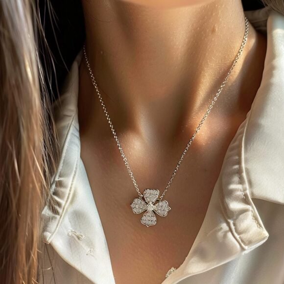 Diamond Four Leaf Necklace, Gold Four Leaf Necklace