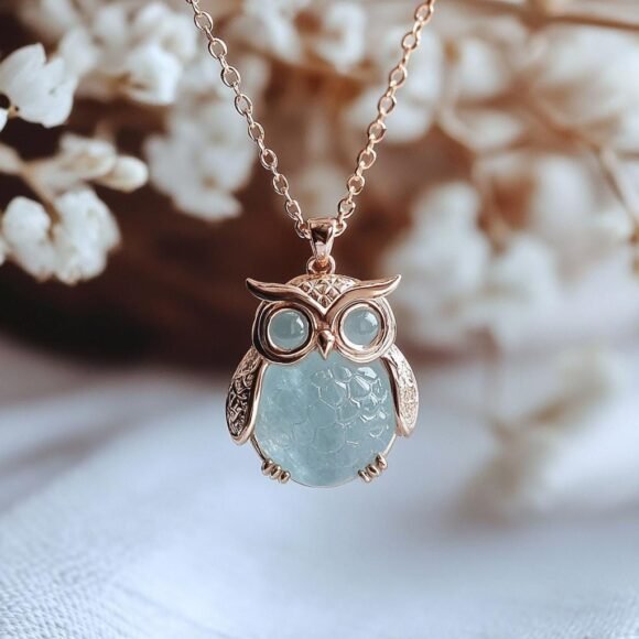 14k Gold Mughal Carving Owl Pendant, Gold Carving Owl Pendant