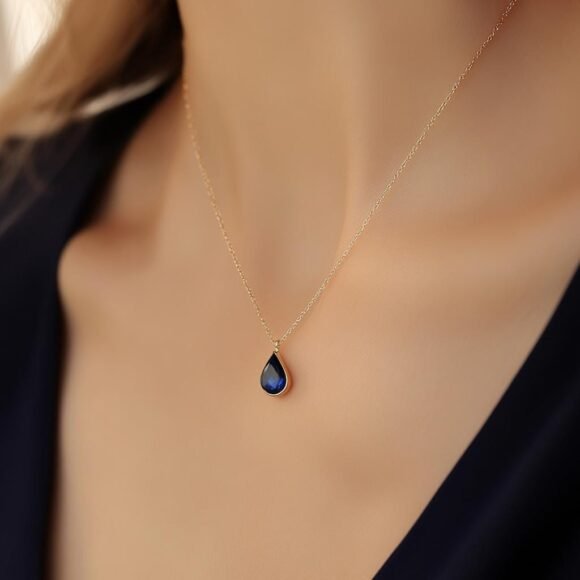 14k Gold Sapphire Pear Shape Charm, Sapphire Teardrop Charm Pendant Jewelry