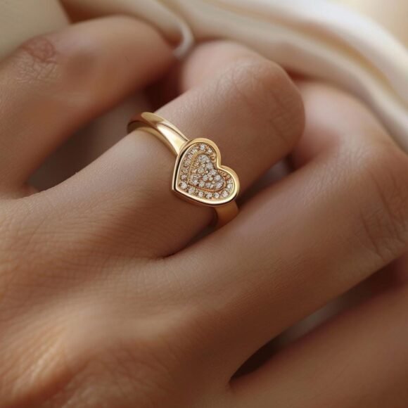 Diamond Heart Signet Ring, Pave Heart Love Ring, Statement Diamond Heart Ring