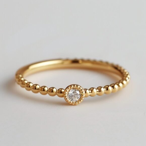 Gold One Stone Bubble Ring, Dainty Eternity Bubble Ring