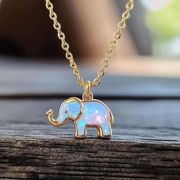 14k Gold Gemstone Elephant Pendant, Carved Elephant Charm Pendant
