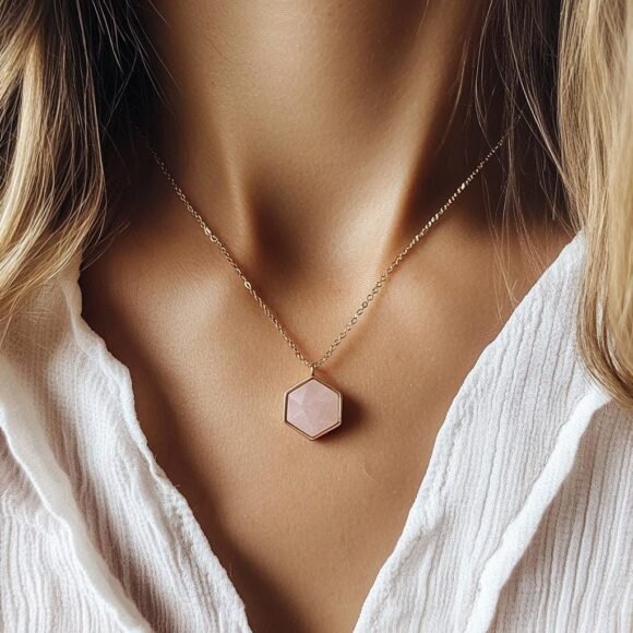 925 Gold Plated Gemstone Hexagon Pendant, Malachite Hexagon Pendant