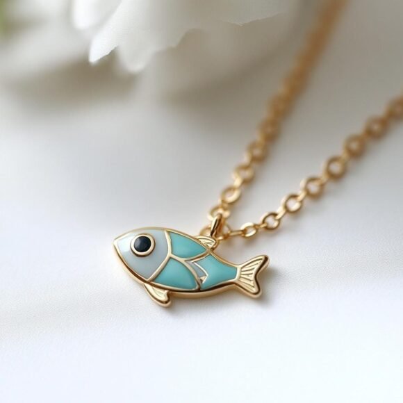 925 Silver Enamel Fish Pendant, Gold Animal Little Fish Pendant