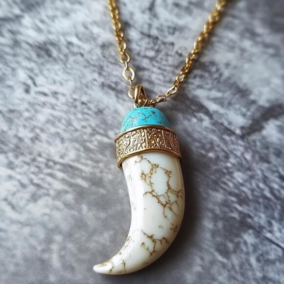Protect Carved Lapis Tusk in Gold, Diamond Horn Pendant