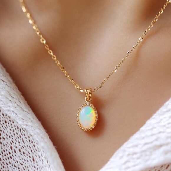 New Designer Gemstone Oval Pendant, Opal Oval Pendant