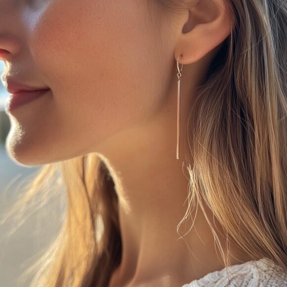 Modern Slim Bar Earring, Hollow Simple Bar Dangle Earring