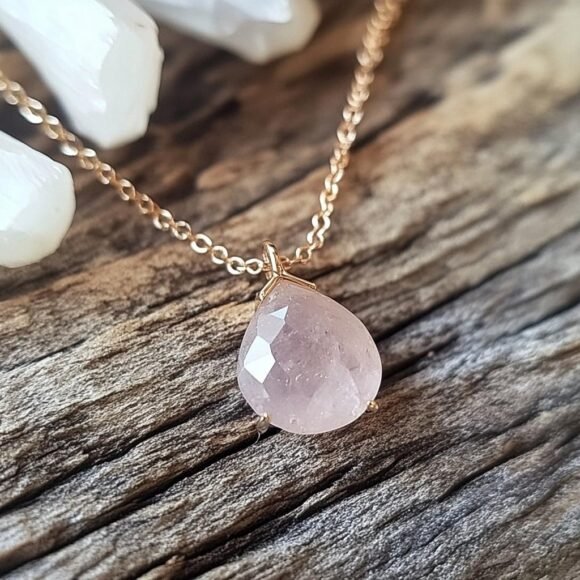 925 Silver Rose Quartz Drop Pendant, Gemstone Carved Drop Pendant