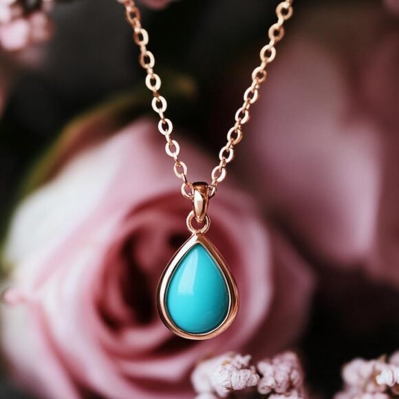 14K Gold Turquoise Teardrop Pendant ,Gemstone Teardrop Pendant ,14K Designer Drop Pendant