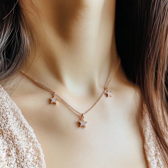 Diamond Star Station Necklace, Diamond Three Star Necklace