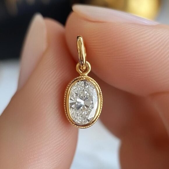 Moissanite Oval Charm Pendant, Oval Shape Moissanite Pendant