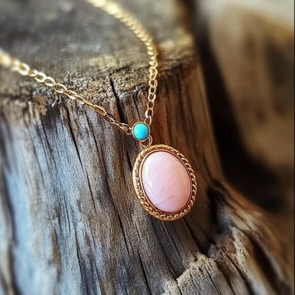 14k Gold Gemstone Oval Pendant, Designer Rose Quartz Oval Pendant