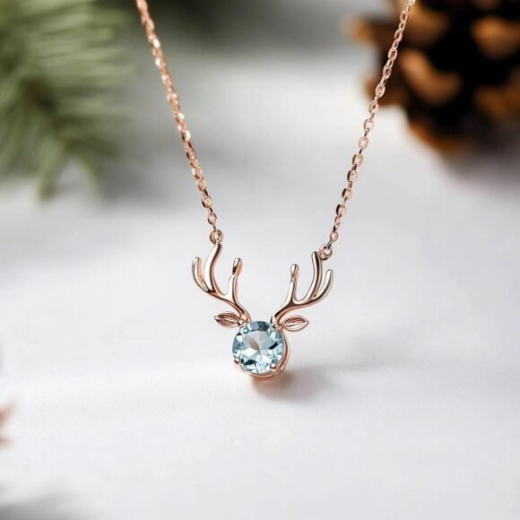 Moissanite Deer Antler Necklace, Gold Deer Horn Necklace