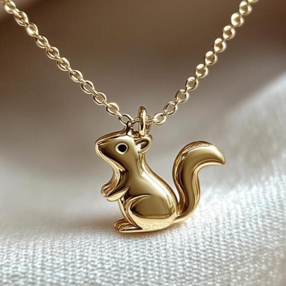 14K Gold Squirrel Pendant, Dainty Squirrel Pendant Charm