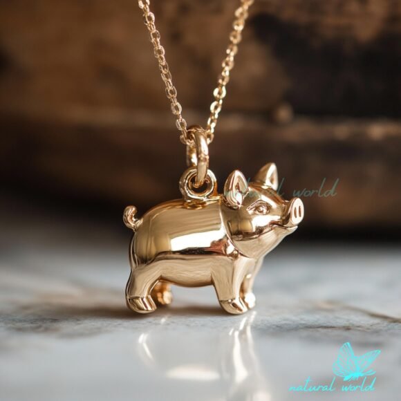 14K Gold Pig Pendant, Cute Pig Animal Pendant, Dainty Piglet Pendant